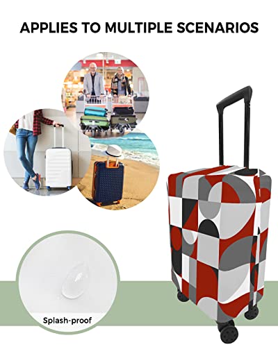 Travel Luggage Cover Spandex Elastic Suitcase Cover for Luggage, Scratch Proof Luggage Cover Protector for Trunk Case 19-21 Inch Luggage, Nordic Style Art Abstract Circle Pattern Red4