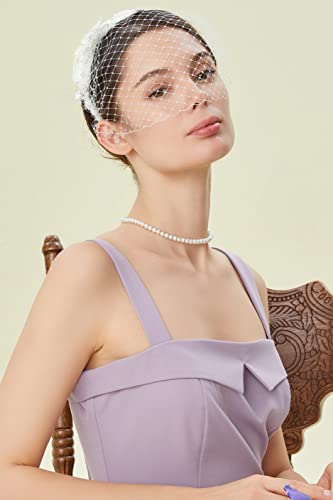 Babeyond Bridal Wedding Veil Fascinator Tea Party Mesh Lace Veil Headband White #TOP2