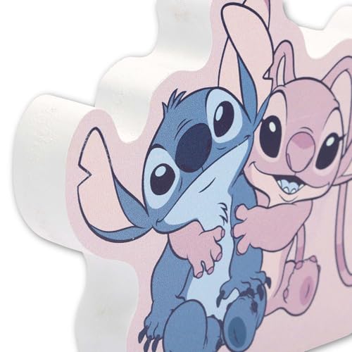 Image of Disney Lilo and Stitch With Angel Shelf Sitter Decor | Adorable Stitch Wood Block Tabletop Decoration for Home