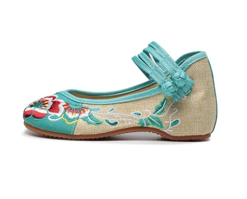 Chinese Ethnic Style Embroidery Slope Heel Women's Canvas Hibiscus Flower Retro Comfortable Cheongsam Round Toe Flat Shoes