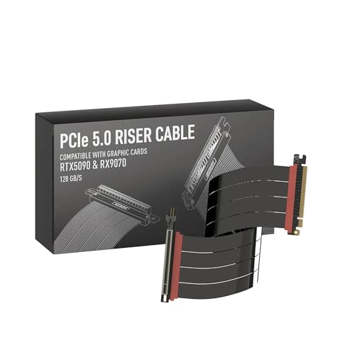 Image of LINKUP PCIE 5.0 Riser Cable | for Vertical GPU Mount | Left Angle | Graphics Card GPU Ready | Usable with PCIe 4.0 & RX 9070 / RTX5090 | 40cm (Total Length: 44cm)