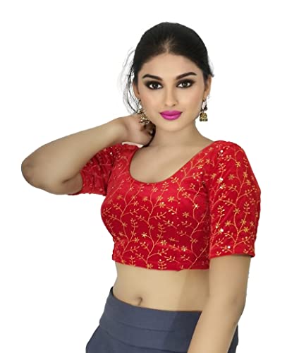 Image of PU Fashion Stylish Golden Embroidery Work Readymade Stretchable Velvet Blouse - Soft Breathable Fabric, Saree Blouse for Women