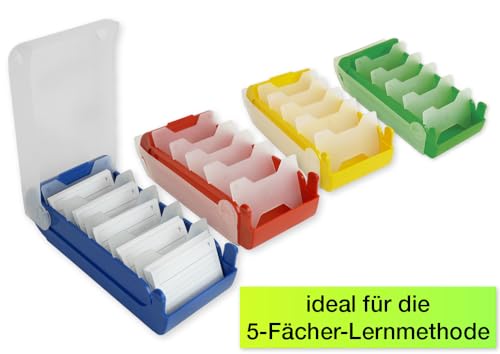 TimeTEX - Karteikasten aus robustem Kunststoff, A8, Halbtransparent mit einschiebbarem Deckel, 5-Fächer-Lernmethode, 20x9x6,5cm, Farbe: blau – Ansicht 3