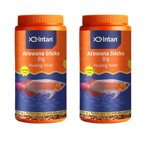 Image of Intan Aquatic Arowana Sticks Fish Food | Big Floating Stick for Arowana Fish | Jumbo Pack 350 Gram Each, Pellet Size 3.2 mm Dia and 9.5 mm Length, Pack of 2, All Life Stages
