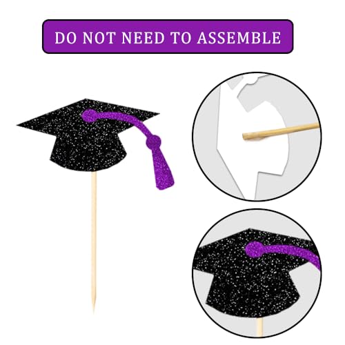 Image of Class of 2026 Glitter Graduation Cupcake Topper, Food /Appetizer Picks for Graduation Party (Purple)