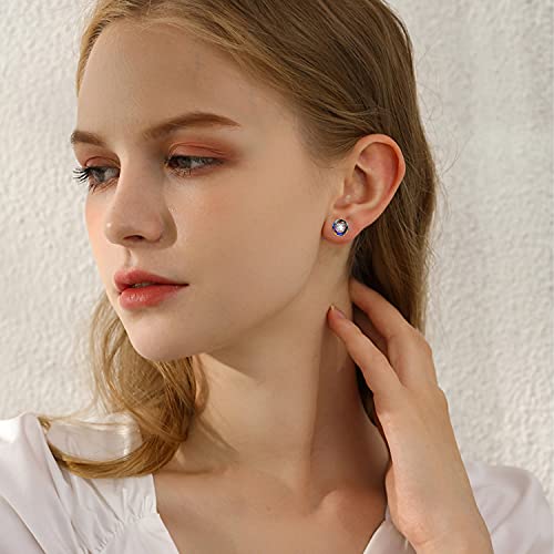 Circle Crystal Stud Earrings For Women Girls, 925 Sterling Silver Austria Crystal Cut Zircon Earrings For Sensitive Ears Jewelry Gifts For Birthday Christmas Anniversary #TOP3