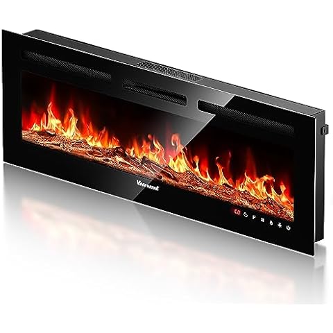 VISVEIL Electric Fireplace,Realistic Flame Electric Fireplace Heater,Log Set,Crystal Flames 750-1500W with Timer Inserts,Wall Mounted,TV Stand Touch Screen and Remote 50 Inch Cover