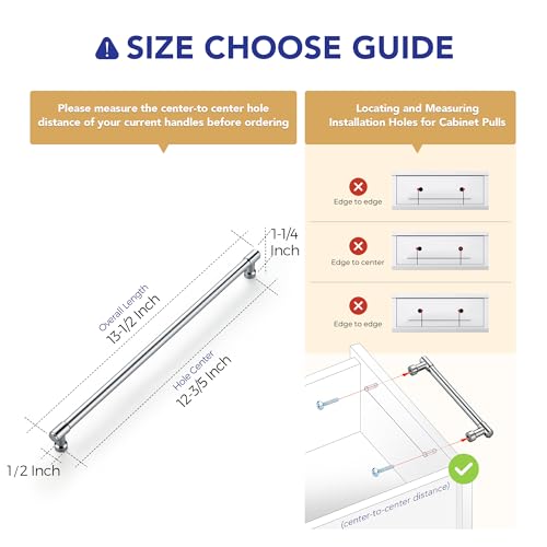 Image of Ravinte 2 Pack 12-3 /5 Inch Hole Center Solid Kitchen Cabinet Handles Polished Chrome Dresser Pulls Cabinet Drawer Pulls for Kitchen Cupboard Hardware