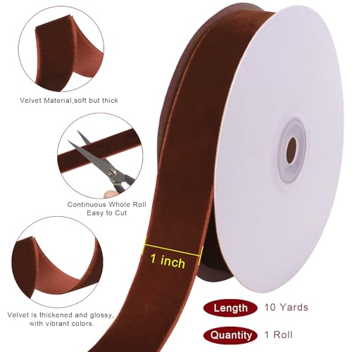 Image of Tsorode 10 Yards Black Velvet Ribbon 1 Inch for Christmas Tree,Velvet Christmas Ribbon for Gift Wrapping Crafts Bow Wreath Holiday Decorations (Brown, 1 inch-10 Yard)