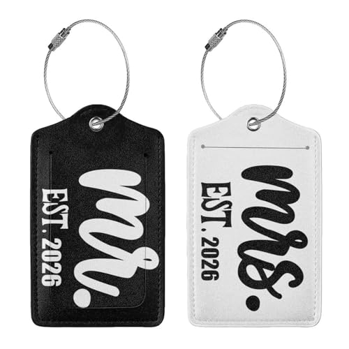2 Pcs 2026 Mrs Mr Luggage Tag for Suitcase Steel Loop with Privacy Cover ID Label Engagement Wedding Gift for Women Men Couple Bride Groom