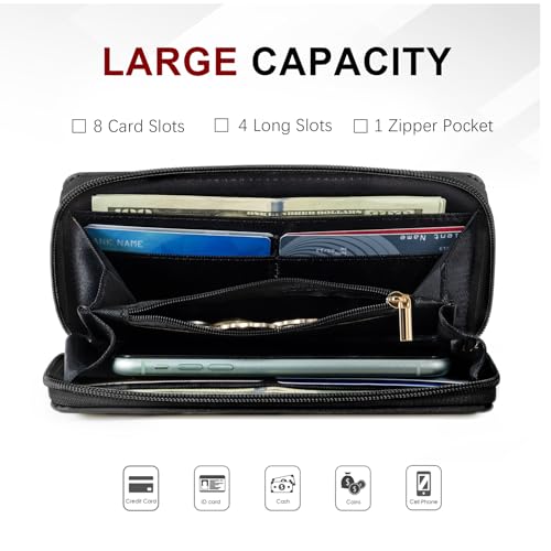 Travelambo Womens Wallet Tassel Bifold Ladies Cluth Wristlet Wrist strap Long Purse