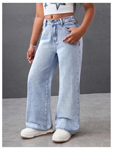 GORGLITTER Girl's Bow Print Cute Jeans Y2k Wide Leg Zipper Fly Denim Pants with Pockets3