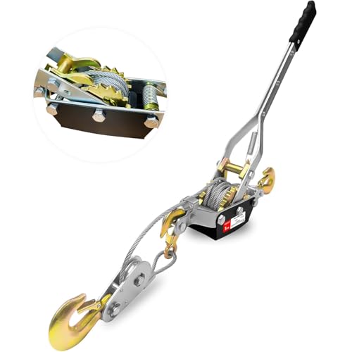 Come Along Winch Heavy Duty 5T Come Along Pulling Tool 2 Gears 3 Hooks Cable Winch Puller Come Along Power Puller Ratchet Tool for Construction Automotive Farm Fences (6MM 3M)