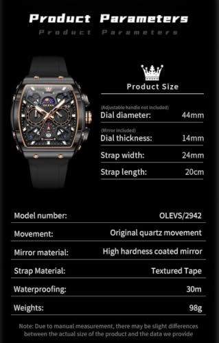 Image of OLEVS Mens Watches Original Chronograph Analog Quartz Watch Multifunction Waterproof Calendar Silicon Strap Fashion Square Watch for Man
