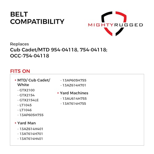 Image of 954-04118 Deck Belt Replacement for Cub Cadet, Length 122.5 inch, Heavy-Duty, Durable, Aramid Cord Belt Replaces 754-04118 for GTX 2100 2154, LT 1045 1046 Series, Yard Man, Yard Machine Lawn Tractors