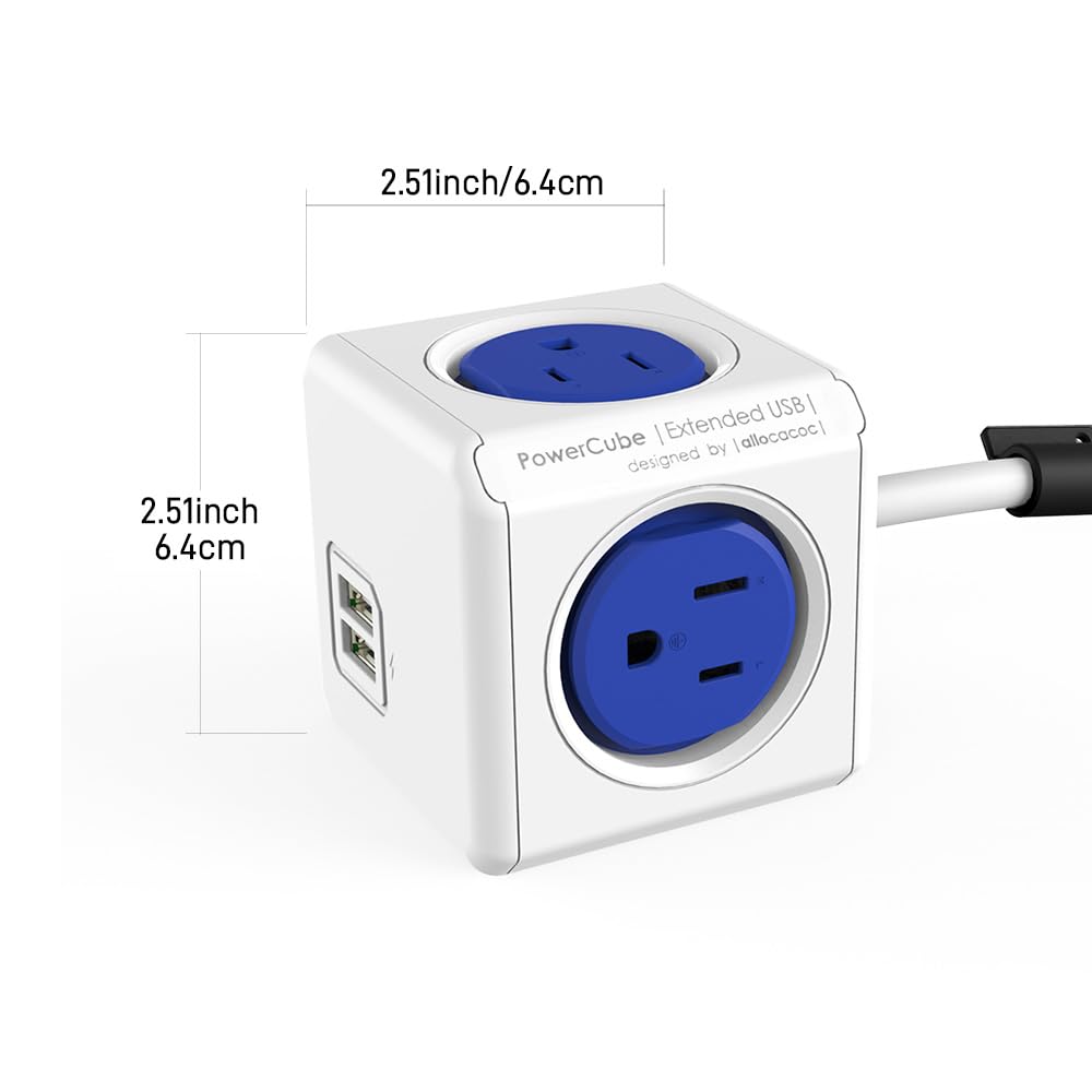 CILIA PowerCube Surge Protector Power Strip, 4 Outlets 2 USB Ports, 5Ft Extension Cord with Childproof Sockets, Compact for Travel, Home, Office, Dorm, Space-Saving Tangle-Free Design (4300USB Cube)