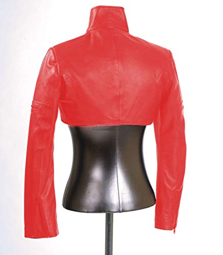 Womens Leather Shrug Lambskin Leather Crop Moto Bolero Shrug Red Jacket Slim Fit WJ0173