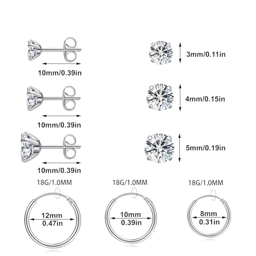 Surgical Steel Stud Earrings for Women 6 Pairs Sensitive Ears Hypoallergenic 20G Stainless Steel Hoop Earrings Flat Back Earrings Cartilage Earrings Hoop Stud2