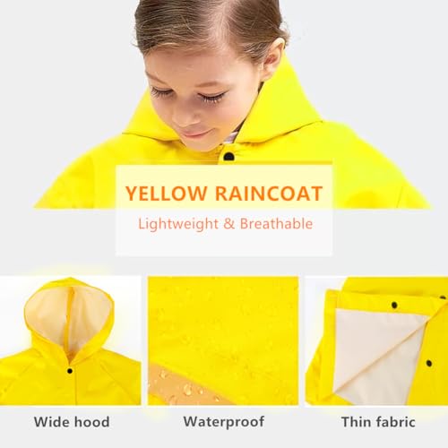 Yellow Kids Raincoat - Lightweight Long Hooded Rain Jacket for Girls Boys Toddler, Waterproof Kids Yellow Rain Coat4
