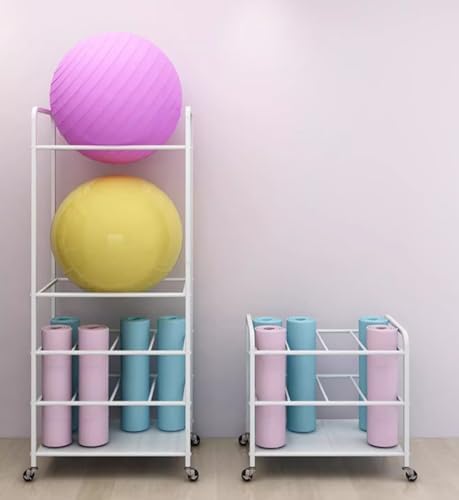Gold Yoga Mat Storage Holder with Wheels, Exercise Ball Organizer & Workout Equipment Storage, Yoga Ball Holder for Home Gym, Fitness Accessories, Space-Saving Solution