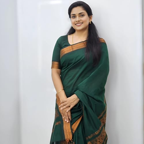 Image of Women's Kanjivaram Cotton Silk Saree South Indian Paithani Sari | gadwal cotton sarees with Zari Border and Blouse Piece - Suitable For All Indian Occasions and Festivals 191
