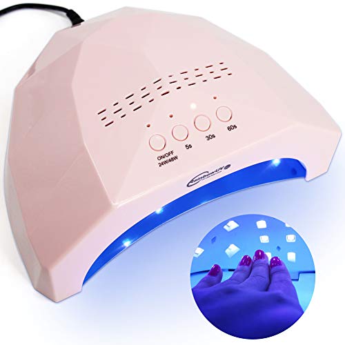 Double Powers UV LED Nail Dryer 24W 48W Curing Lamp with Infrared Sensor and Time Setting, Fast Dry All Brand Of UV LED Nail Gel Polish Builder Gels, Pink
