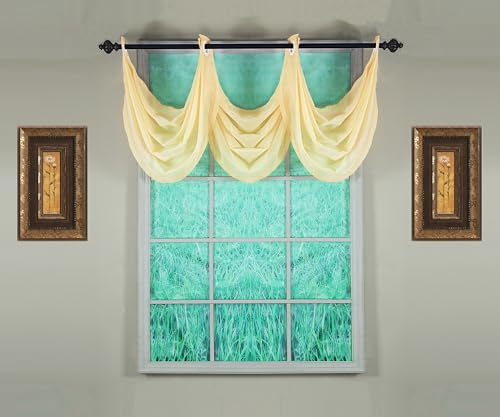 Image of Today's Curtain, Emelia Grommet Sheer Valance Waterfall 25 inch Gold, 35 inch W x 25 inch L