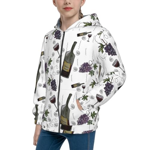 Wine Bottles And Grapes Kid Hoodies Boys Zip Up Sweatshirts Girls Pullover with Pocket