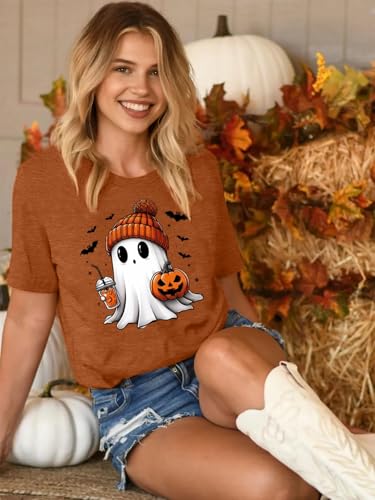 Anbech Women Halloween Shirts Funny Basic Fall T Shirt Cute Vintage Graphic Coffee Tees Casual Tops Tee4