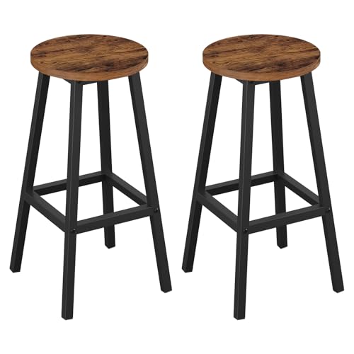Klihome Tabouret de Bar Lot de 2, Tabouret Fixe Haut, Chaise Haute Cuisine, Siège Rond en Bois d'Ingénierie, Structure Métallique, Repose-Pieds, Style...