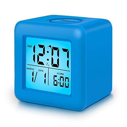 Clocks for Kids,Digital Alarm Clocks,12/24 Hours,Large Numbers LED Display with Nightlight, Alarm, Snooze,Calendar for Children's Bedrooms,Blue Clocks