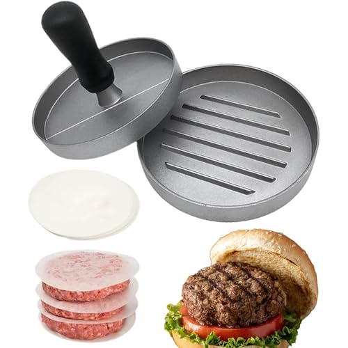 Burger Press Stainless Steel Hamburger Press Patty Maker Non-Stick Hamburger Press for Making Patties for Grilling and Cooking Comes with 100 Pieces of Wax Paper