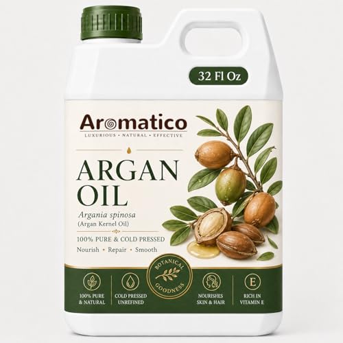 Image of AROMATICO Argan Oil for Hair, Face and Beard, Multipurpose Beauty Oil for Shine, Frizz-Look Control, Dry Skin Care and Premium Daily Grooming - 946 ml