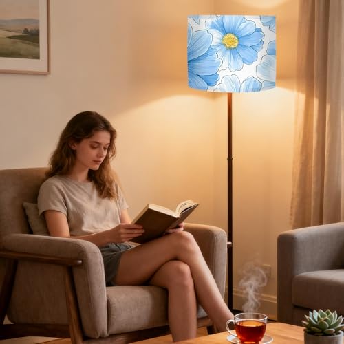 Image of Nuxovilar Lamp Shades Set of 2, 13 inch Top x 13 inch Bottom x 10 inch High (Spider) | Table lamp shades blue floral design bedroom home office covers light protective accessories (Floral)