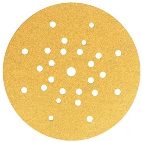 Mirka 2363205080 Gold Sanding Sheet - 200mm Grip - P80 Grit - 9 Holes - Grain: Aluminium Oxide - Bonding: Resin Over Resin - Backing: D-paper/C-paper - Gold - Pack contains 50 pieces