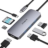 usb port replicator pr8.1 USB C Hub HDMI Multiport Adapter: Erfüllen Sie einfach Ihren täglichen Gebrauch, indem Sie einen USB C Port auf 4k HDMI, SD und Micro SD Kartenleser, 3 USB 3.0 Ports, USB C Passthrough Ports ohne Installationsgerät, Plug and Play erweitern