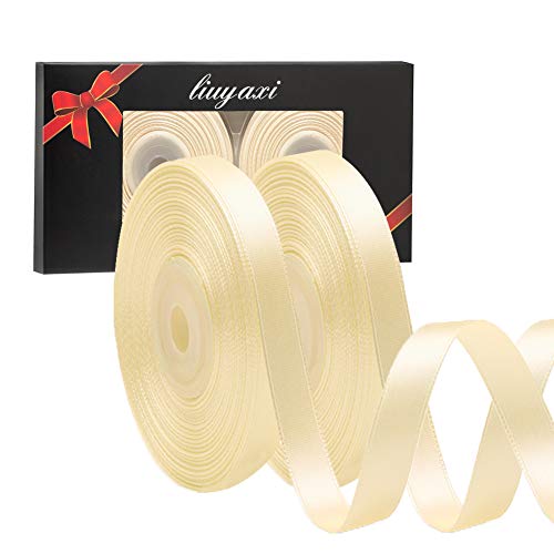 Image of Solid Color Double Faced Ivory /Gream Satin Ribbon 3 /8 inch X 50 Yards, Ribbons Perfect for Crafts, Wedding Decor, Bow Making, Sewing, Gift Package Wrapping and More
