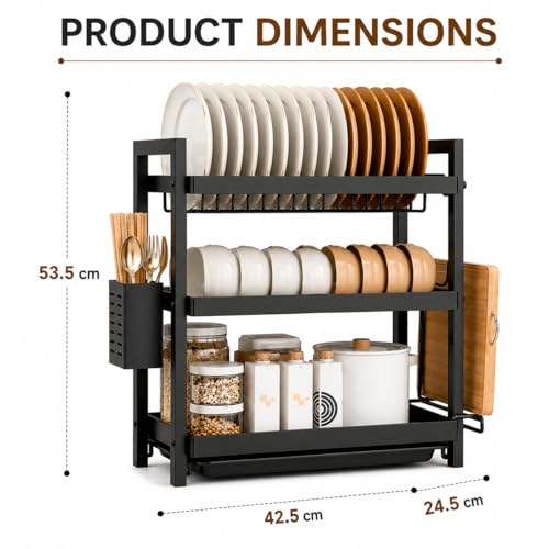 Image of 3 Tier Dish Drying Rack | Kitchen Counter Organizer