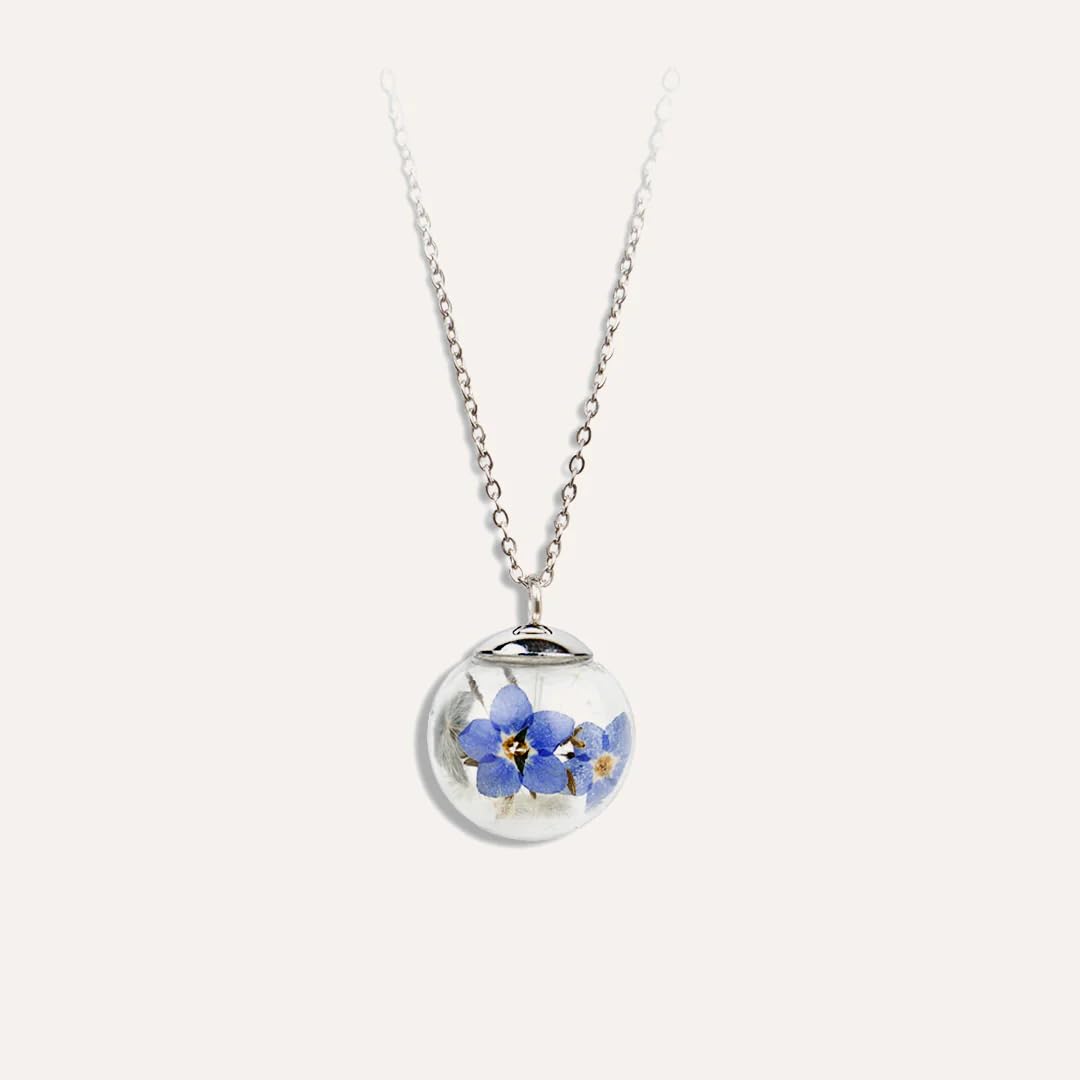 Parure Donna | Collana Maglie Elegance + Bracciale + Orecchini con Fiori Veri Essiccati in Ampolla di Vetro | Acciaio Inox AISI 316 | Made Italy
