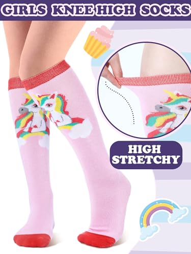 Fourluoo 6 Pairs Kids Girls Knee High Socks Cotton Unicorn Long Boot Socks Cute Animal Pattern Long Tube Sock for Girls2