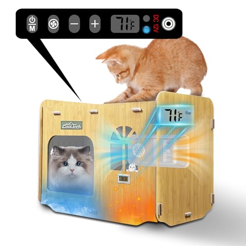 Air Conditioned Cat House - 4-Season Thermo-Electric Pet Shelter with Cozy Warm & Cool Modes for Small Dogs and Cats Up to 15lbs Energy Efficient & Ultra-Quiet(Yellow)