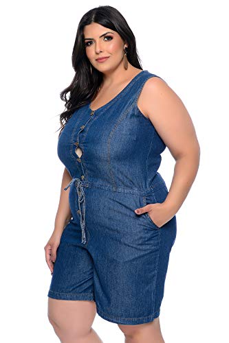 Macaquinho Jeans Plus Size Indigo Botões e Cinto -50