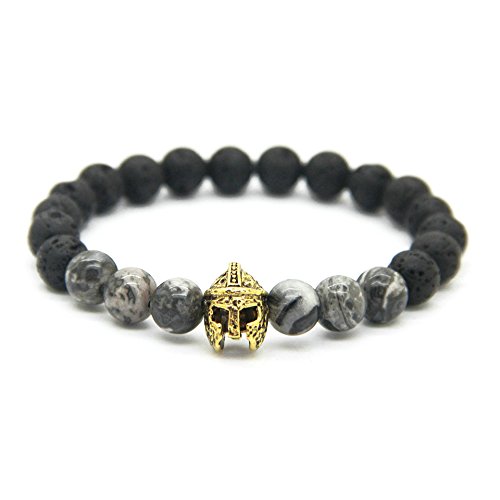 pulsera elástica para hombre de Piedra volcánica negra con Elmo Gladiatore Romano piedras semipreciosas joyería Gold Gala Marmo Oro
