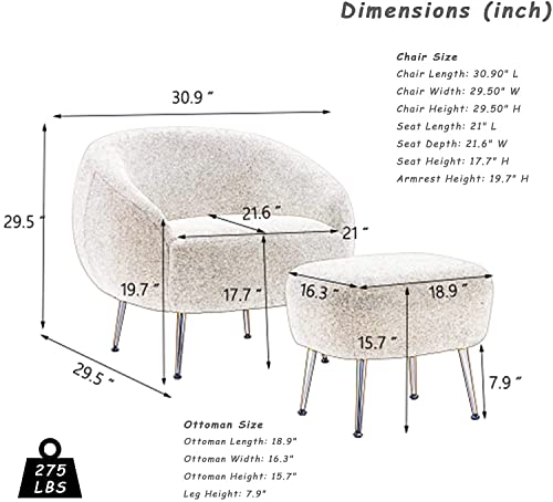 Kinffict Modern Accent Chair With Ottoman Set, Comfy Lounge Chair With Footrest, Leisure Barrel Armchair With Golden Metal Legs For Living Room, Bedroom, Reading Room, Home Office (Pink) #TOP1
