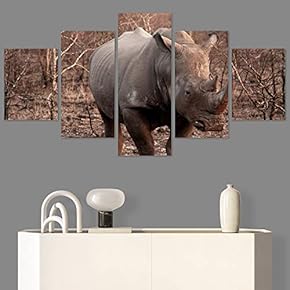 SIGNWIN 5 Panel Canvas Wall Art Animals Black...