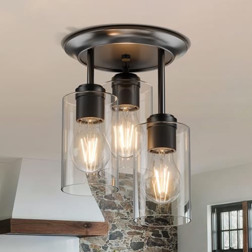 Kalium 3-Light Matte Black Semi Flush Light