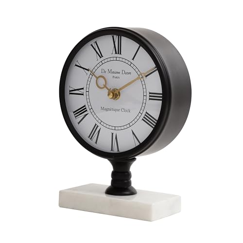Image of Decor de Maison Brings Handcrafted Seraphic Marble Timepiece Table Clock for Home, Room, Office, Shelves Decor | Classic Non-Ticking Tabletop Battery Operated Analog Desk Clock (Black)