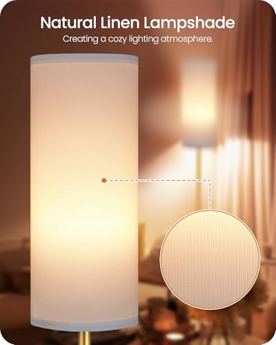 Image of Set of 2 Dimmable Floor Lamps for Living Room with 2 Remotes and Foot Switch, 64.4 inchModern Standing Lamp, Corner Lamp for Bedroom, Bulb Included, 3000K-6500K, White and Gold DCW06LDP205W1