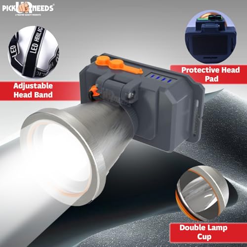 Image of Pick Ur Needs 150 Watt Laser Rechargeable Head Lamp 3 LED Mode Aluminum Body 2000mAh Battery Head Torch /Headlamp for Camping (Silver)