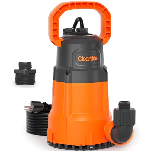 Cleartide Submersible Utility Water Pump, 1/2 HP 3060 GPH Sump Pump, Portable Plug and Work for Pond, Garden Watering, Pool or Hot Tub Water Transfer